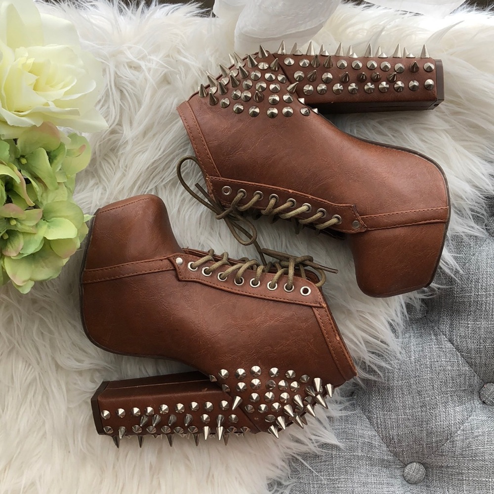 Spiked platform laced up heels